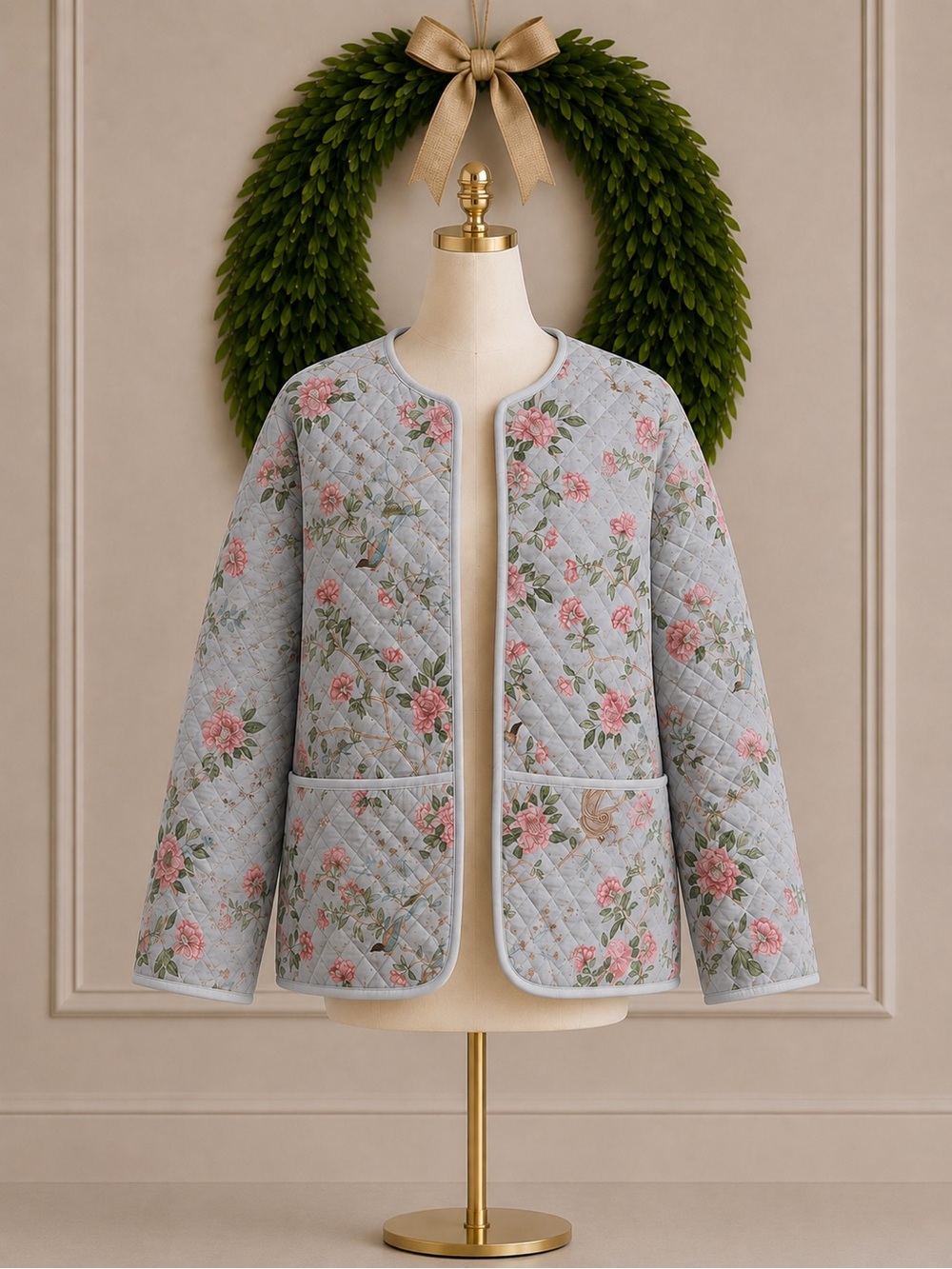 Marigold by Victoria Dunn Floral Bird Quilted Jacket Large Cottagecore